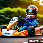 인디카 레이싱 스타 - A young Asian go-kart racer training intensely on a small outdoor karting track near a traditional T...