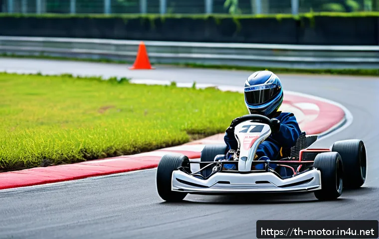 카트 레이싱 입문 가이드 - A well-maintained outdoor go-kart track in Thailand during daytime, showing smooth asphalt with clea...
